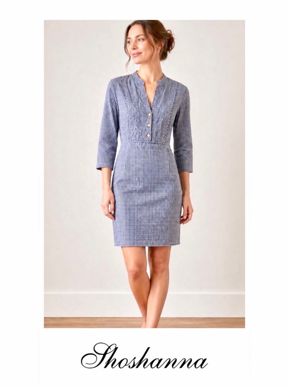 Shoshanna Blue and White Gingham Mini Dress, Size 6.